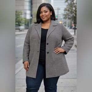 Classic Gray Textured Pea Coat - Tailored Plus Size Jacket